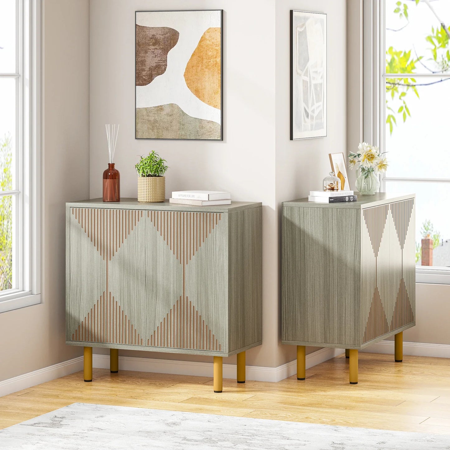 59" Tribesigns Modern Natural Storage Cabinet; Freestanding Floor Cabinet - Loft&Timber
