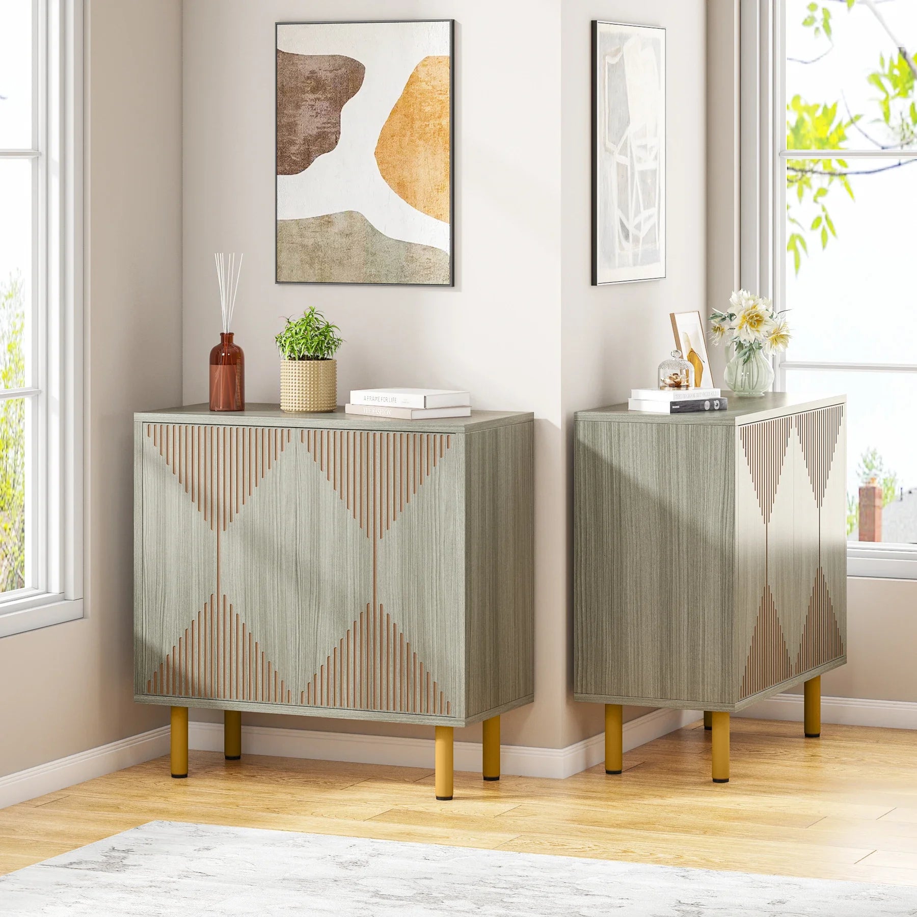 59" Tribesigns Modern Natural Storage Cabinet; Freestanding Floor Cabinet - Loft&Timber