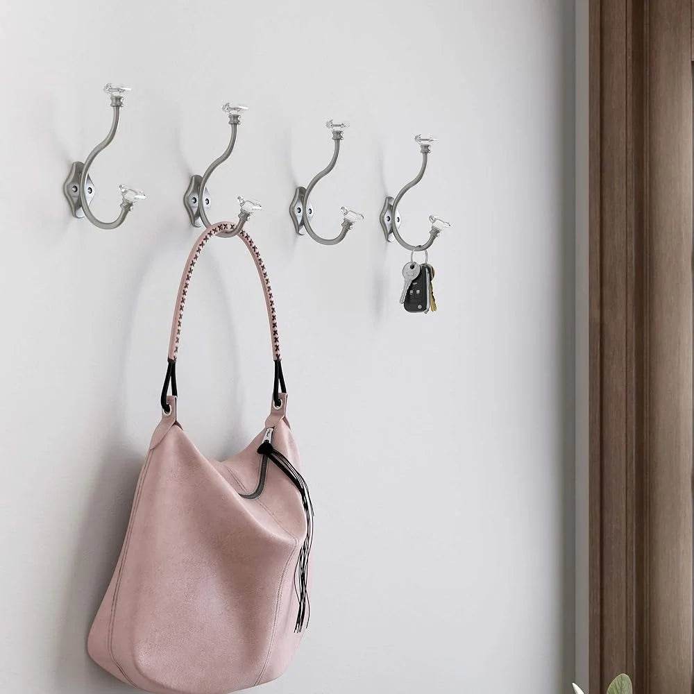 Acrylic Facets Design Coat and Hat Hook Satin Nickel Clear Wall Mount Pack of 2 Decorative Organizer Home Foyers Hallways - Loft&Timber