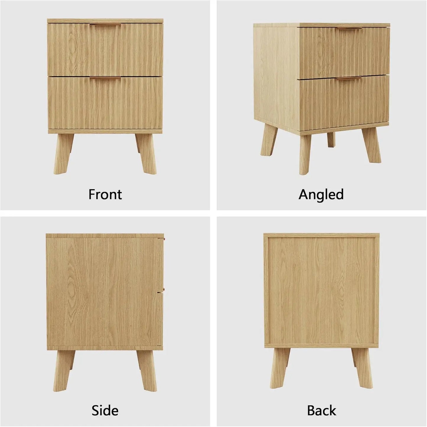 Fluted Nightstands, Mid Century Modern Drawer Dresser for Bedroom, Small Night Stand Side Table End Table with Wood D