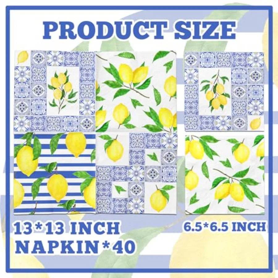 80 Pack Porcelain Pumpkins Guest napkins Disposable Blue Botanical Leaves - Loft&Timber