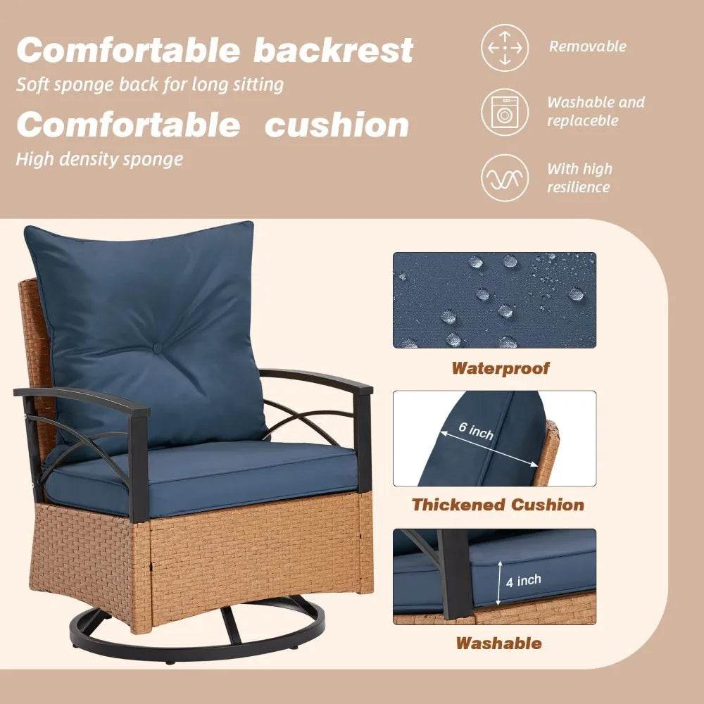 3 Pieces Patio Furniture Set, Outdoor Swivel Patio Rocker Chairs with Thick Cushions - Loft&Timber