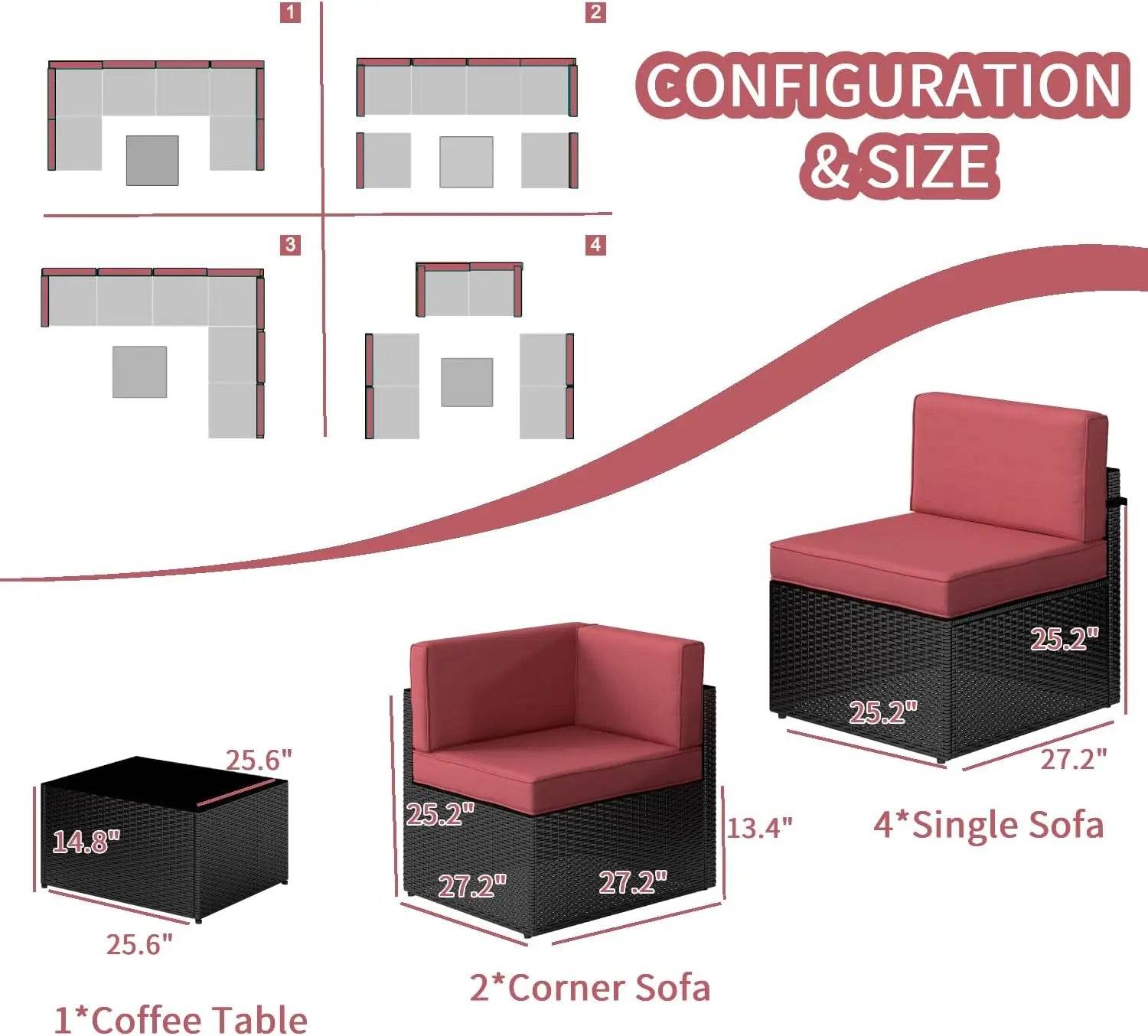 7Pc Patio Furniture Sets with Pillows & Coffee Table - Loft&Timber