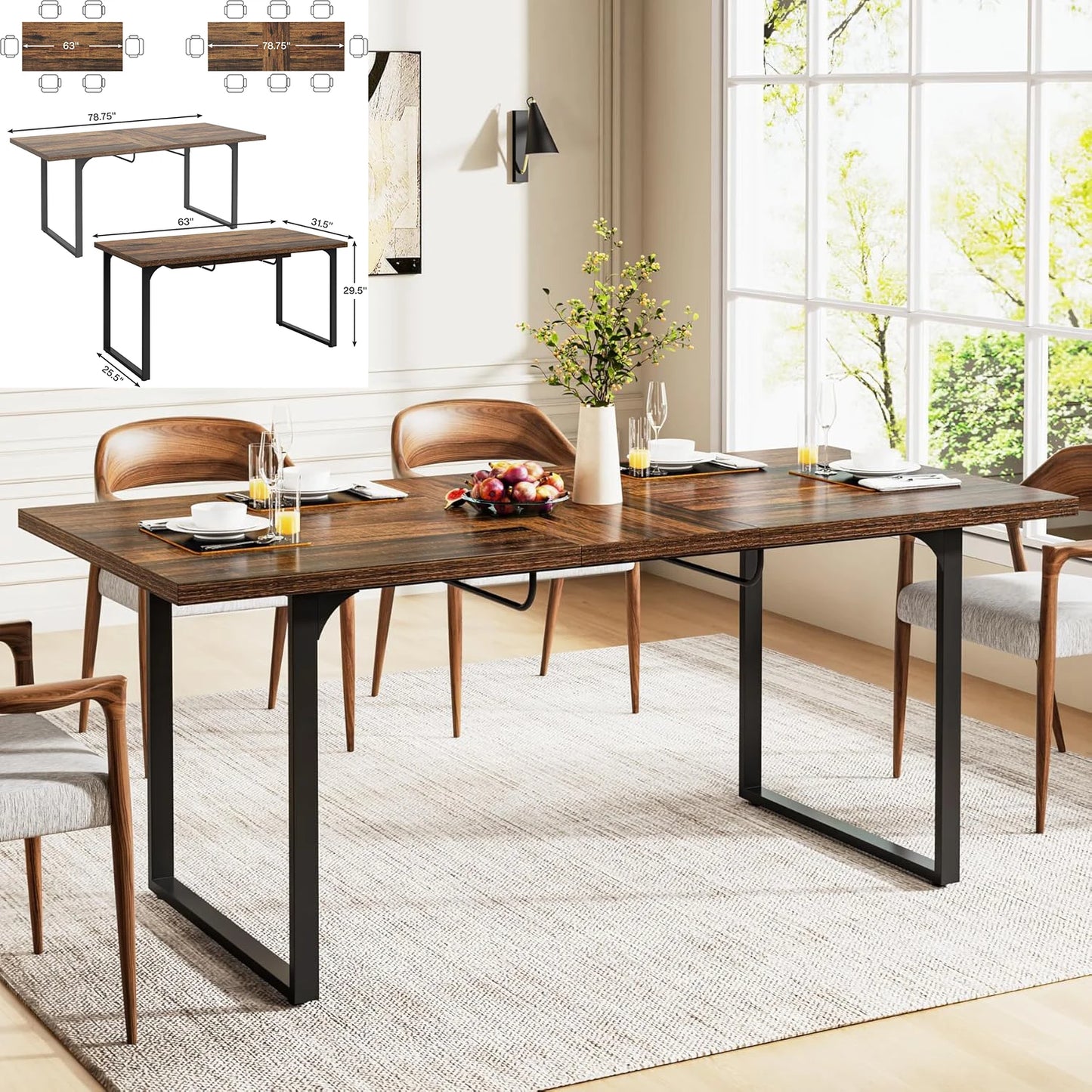 70.9" Large Dining Table for 6 to 8 - Loft&Timber