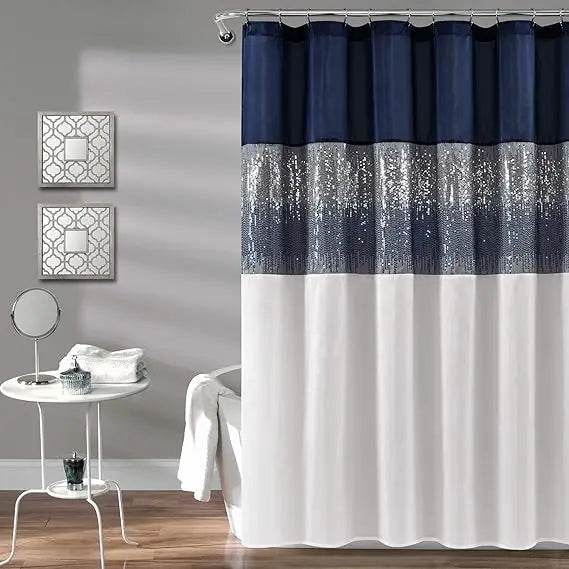 Lush Decor Night Sky Shower Curtain, 72 Inch Width x 84 Inch Height, Navy Blue and White Sequin - Loft&Timber