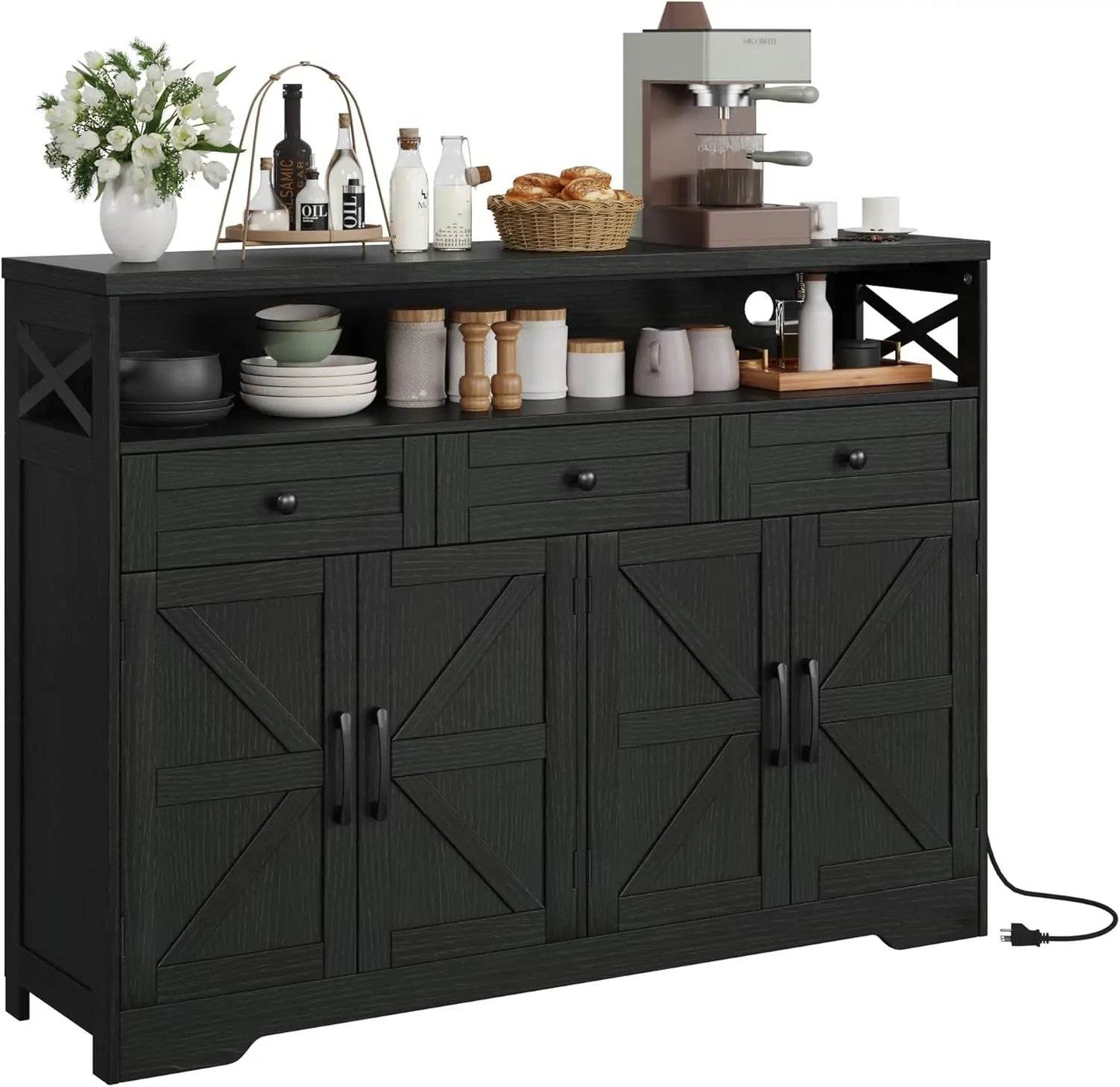 Vabches Sideboard Buffet Cabinet with Drawers & Charging Station - Loft&Timber