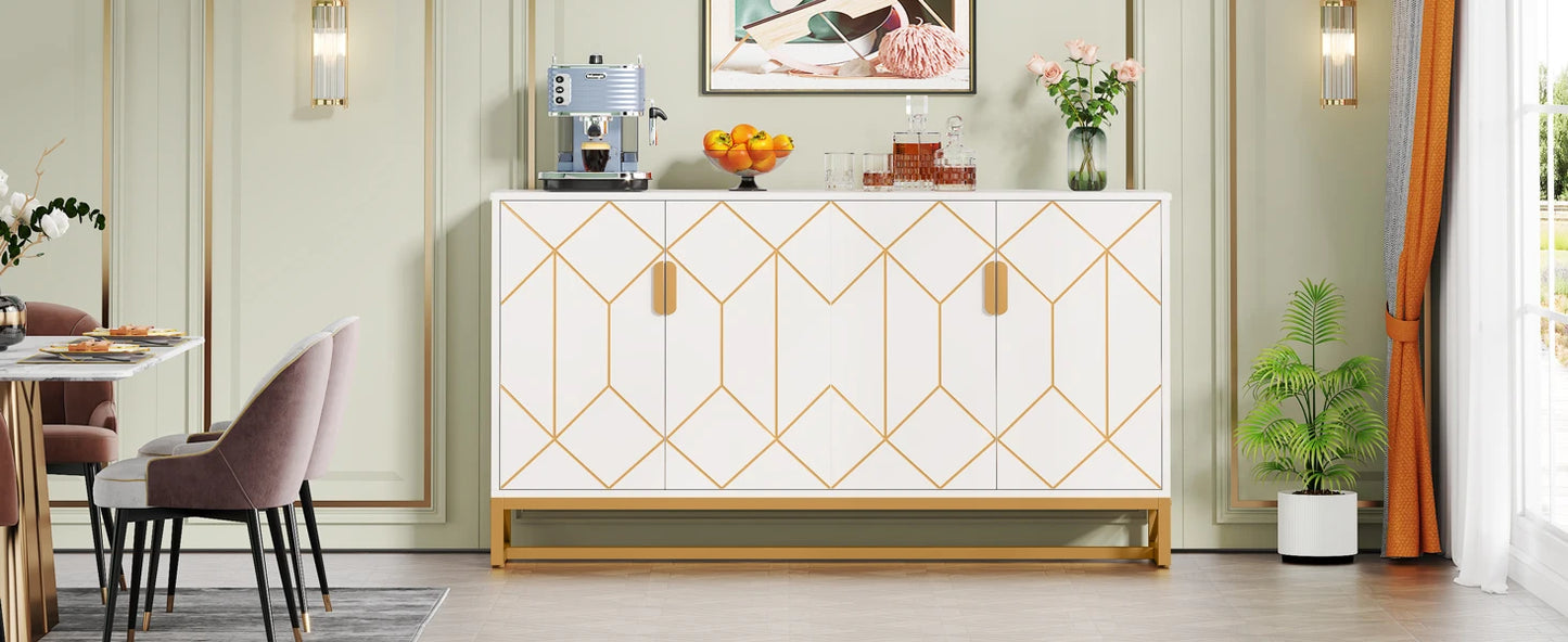 Tribesigns 59" White Gold Buffet Cabinet with Storage - Loft&Timber