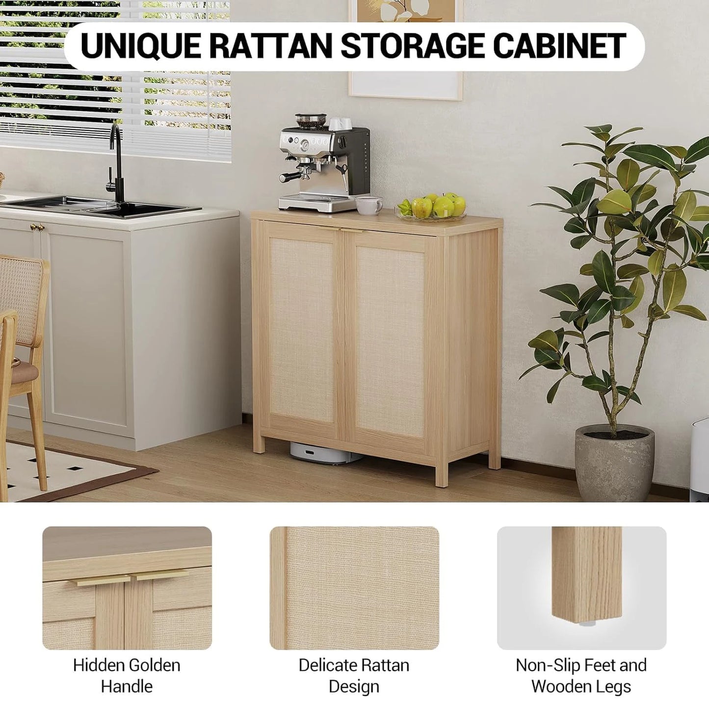 34" Rattan Sideboard Buffet Cabinet - Loft&Timber