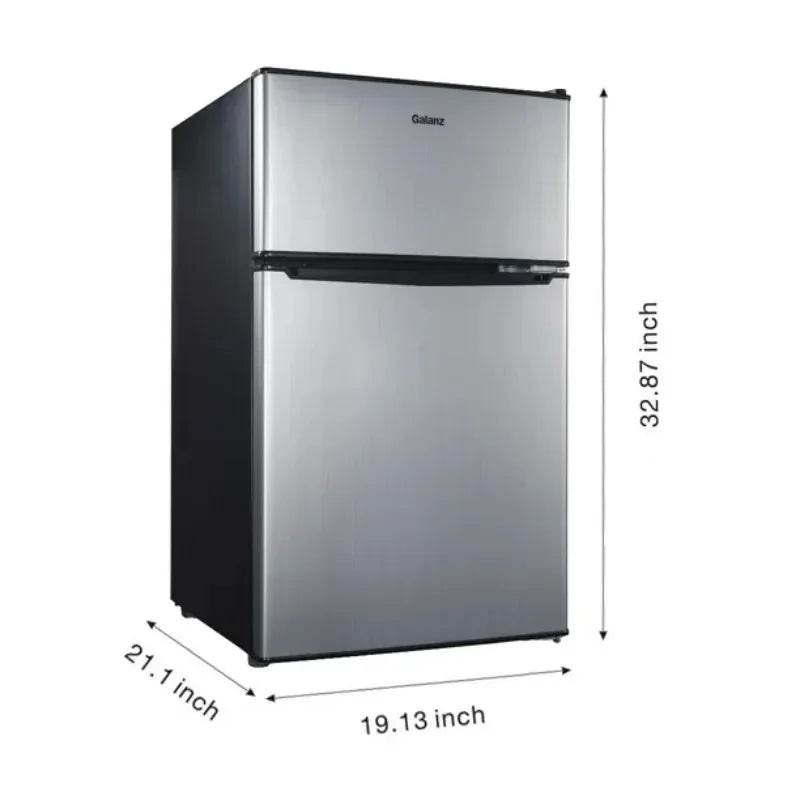 Galanz 3.1 Cu ft Two Door Mini Fridge with Freezer, Stainless, Estar - Loft&Timber