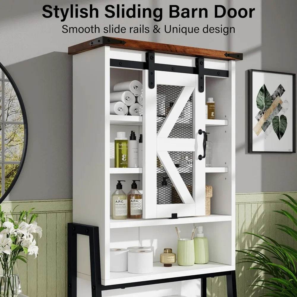 rustic farmhouse-style toilet storage cabinet with adjustable shelves and barn door - Loft&Timber