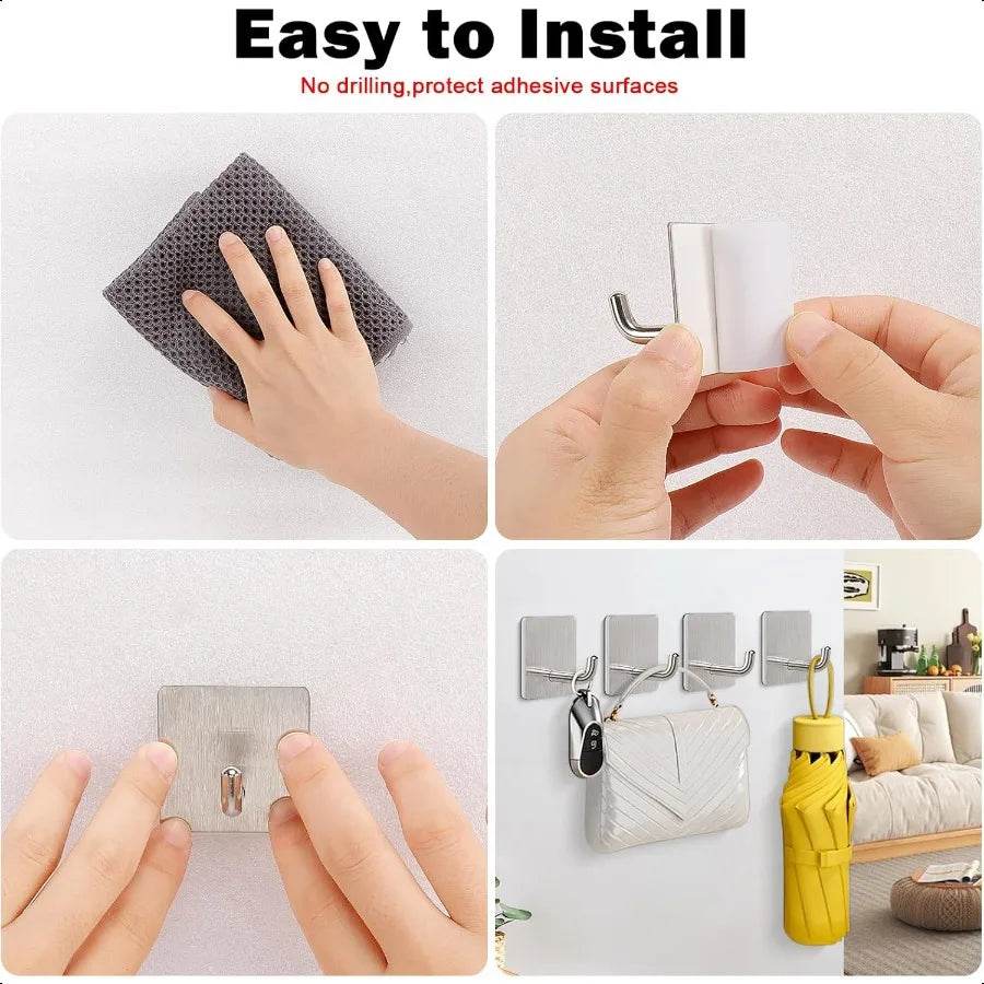 Adhesive Hooks 304 Stainless Steel Sticky Wall Hooks - Loft&Timber