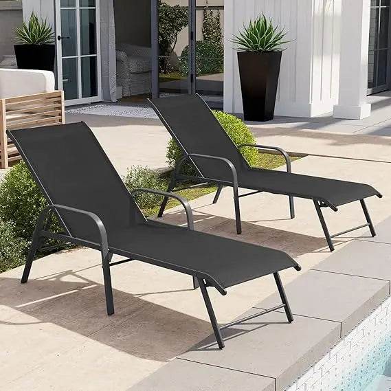 Chaise Lounge Chair Outdoor with Armrests, Set of 2 - Loft&Timber