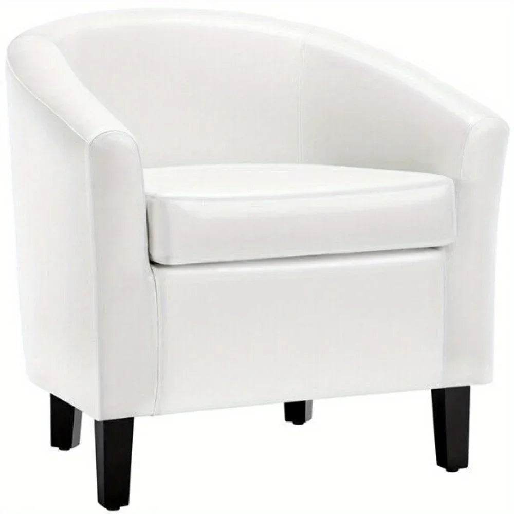 White Accent Faux Leather Barrel Chairs, Modern Comfy Club Chairs with Sturdy Wood Legs for Bedroom/Reading/Room/Waiting Room - Loft&Timber