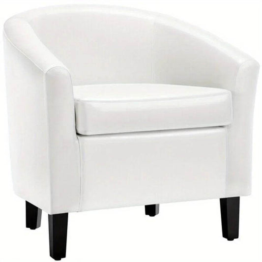 White Accent Faux Leather Barrel Chairs, Modern Comfy Club Chairs with Sturdy Wood Legs for Bedroom/Reading/Room/Waiting Room - Loft&Timber
