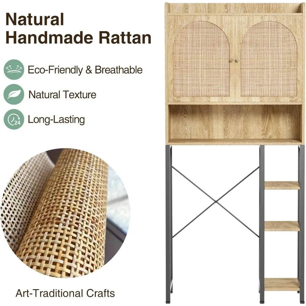 adjustable shelf rattan toilet storage cabinet with ample space and bathroom organizer - Loft&Timber