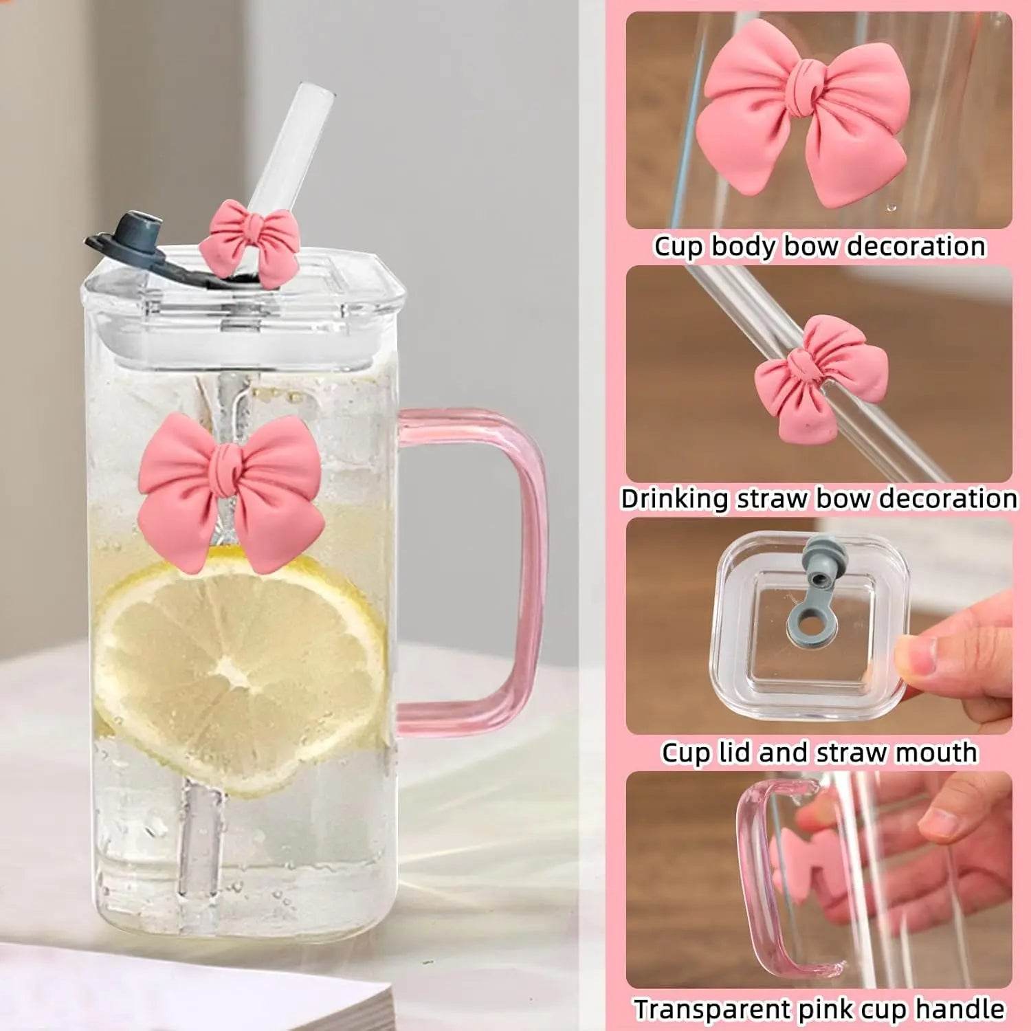 13Oz Square Glass Cups with Lids and Straws - Loft&Timber