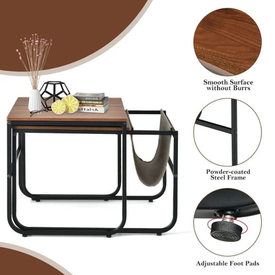 Set of 2 Nesting Coffee Tables with Side Pocket for Living Room Bedroom - Loft&Timber
