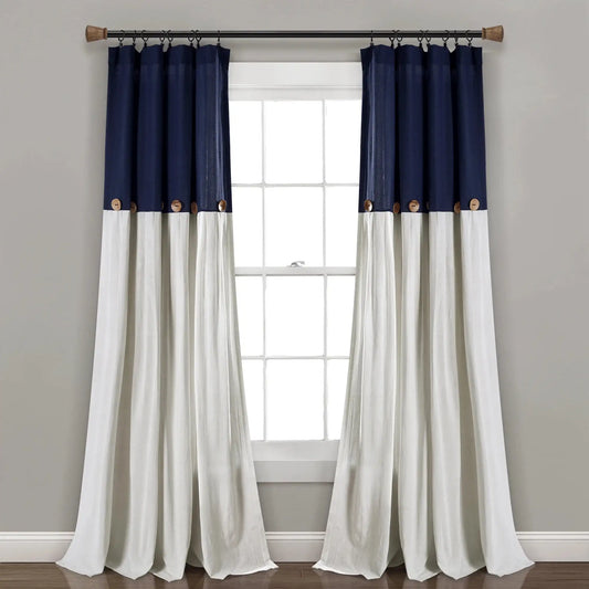 Linen Button Farmhouse Chic Solid Color Cotton Blend 3" Rod Pocket Light Filtering Window Curtain