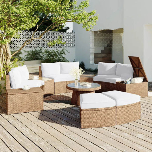 10-Piece Outdoor Sectional Rattan Sofa Set, White - Loft&Timber