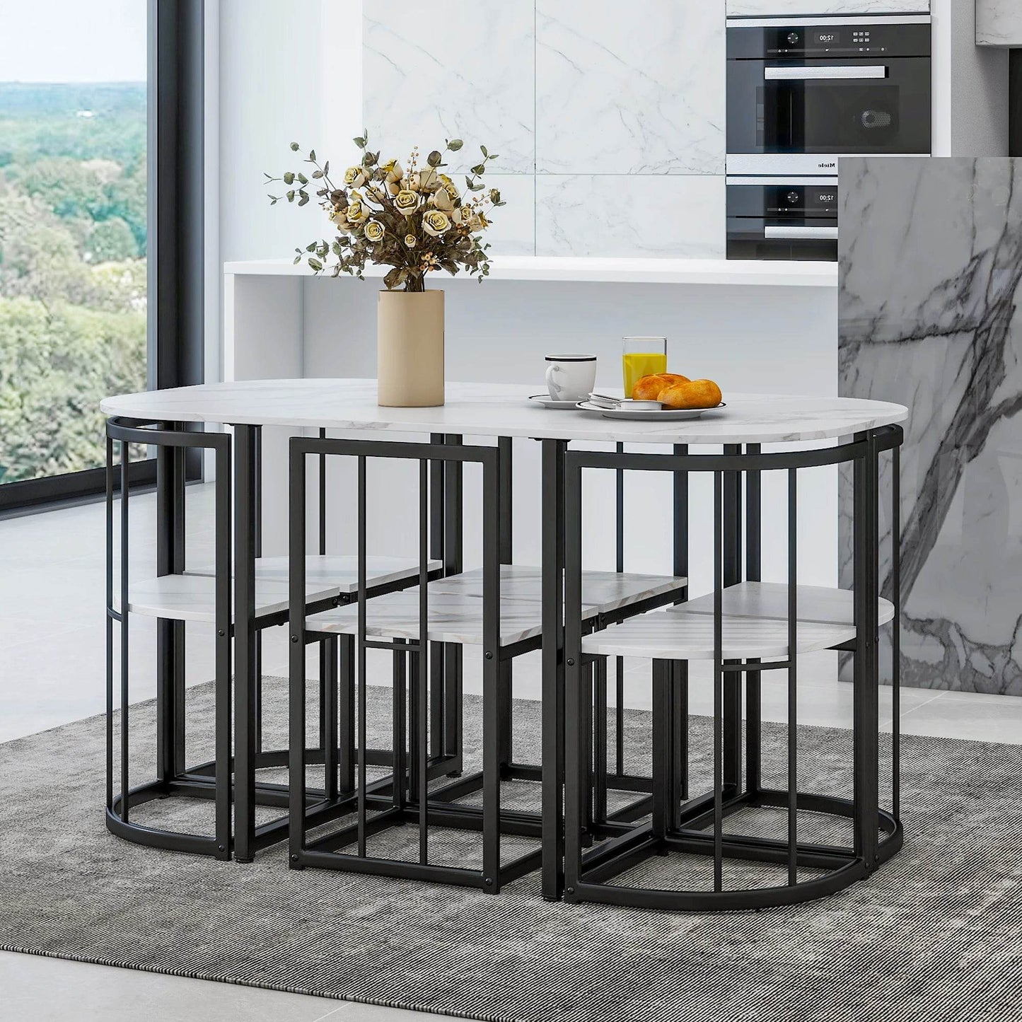 TOPMAX Modern 7-Piece Dining Table Set - Loft&Timber