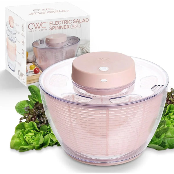 COOK WITH COLOR Electric Salad Spinner Round 4.5L Capacity Fast Drying Easy Spin for Fresh Greens Pink Ideal for Kitchen Use in