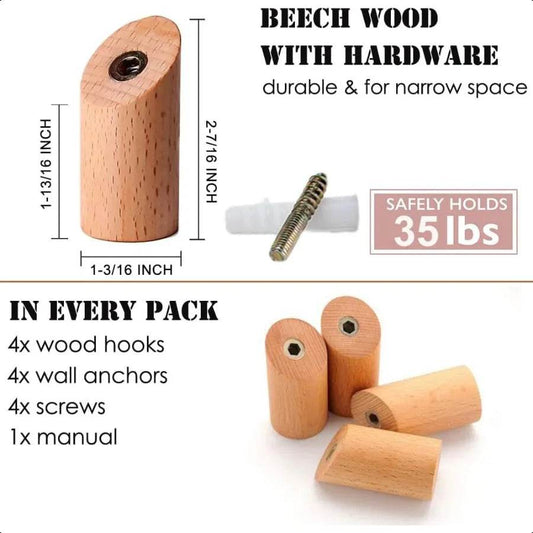Wood Wall Hooks 4 Pack - Loft&Timber