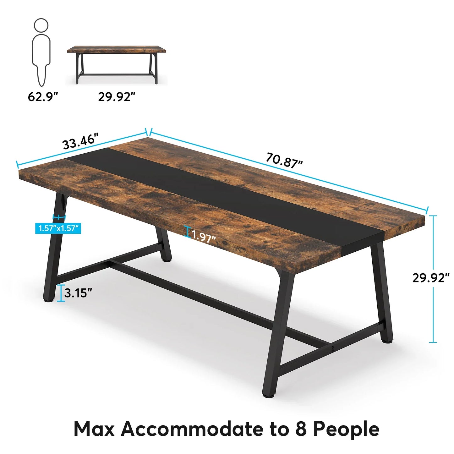 Tribesigns Dining Table for 8 People, 70.87" Rectangular Wood Kitchen Table - Loft&Timber