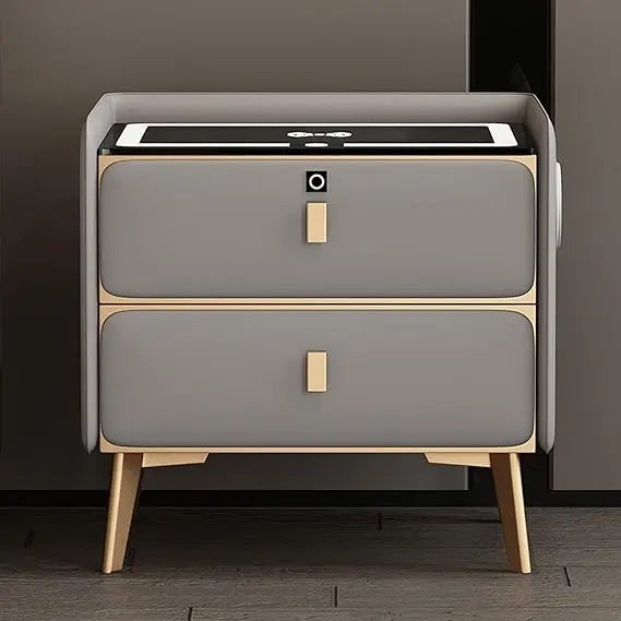 Modern Bluetooth Nightstand with LED Light, 2 Drawers, and Fingerprint Lock