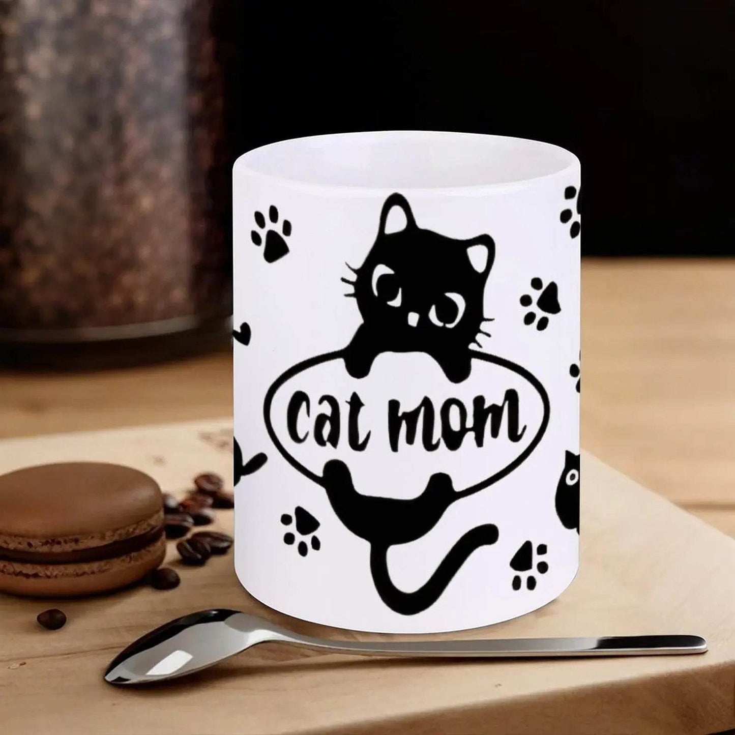 Image Of A Cat Mom Surrounded By Paw Prints Mug, 11oz Cute Mug - Loft&Timber