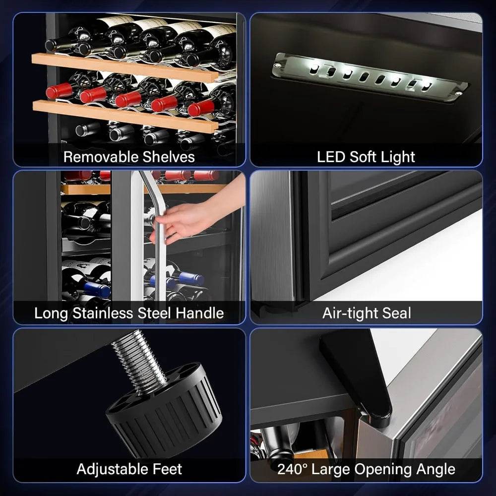 33 Bottle Wine Fridge, Dual Zone Wine and Beverage Refrigerator with Independent Temp & LED Control Panel - Loft&Timber