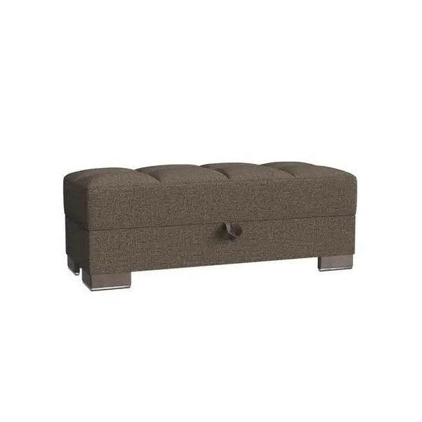 Upholstered Storage Ottoman, Brown Fabric