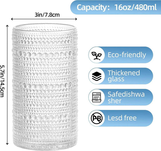 16oz Hobnail Drinking Glasses Set of 6 - Loft&Timber