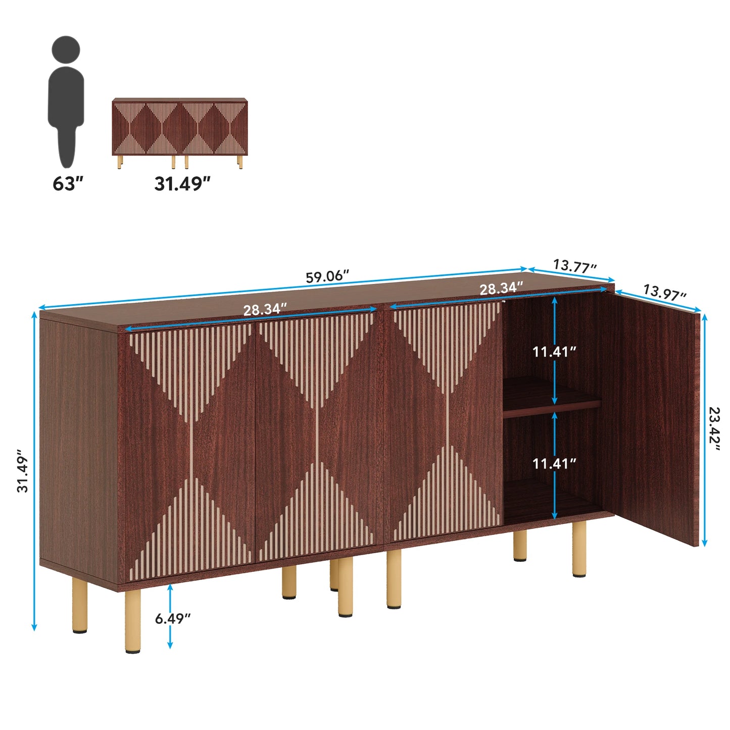 59" Tribesigns Modern Natural Storage Cabinet; Freestanding Floor Cabinet - Loft&Timber