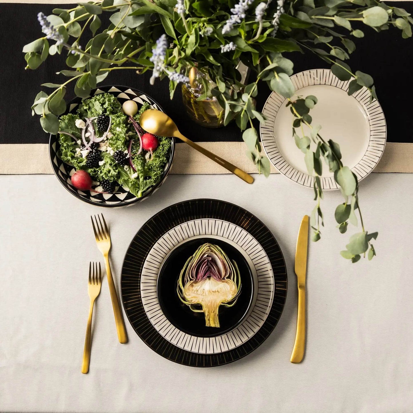 Premium Black White Ceramic Bowls 4-Pack - Loft&Timber