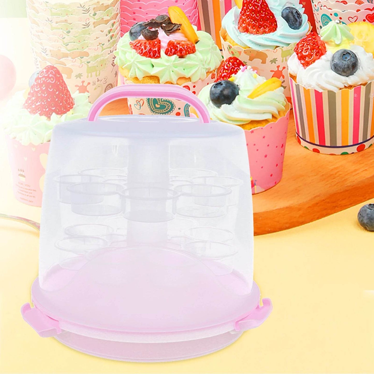 3-Tiers Multifunctional Pink Cupcake Carrier with 8 Cupcakes Capacity - Loft&Timber