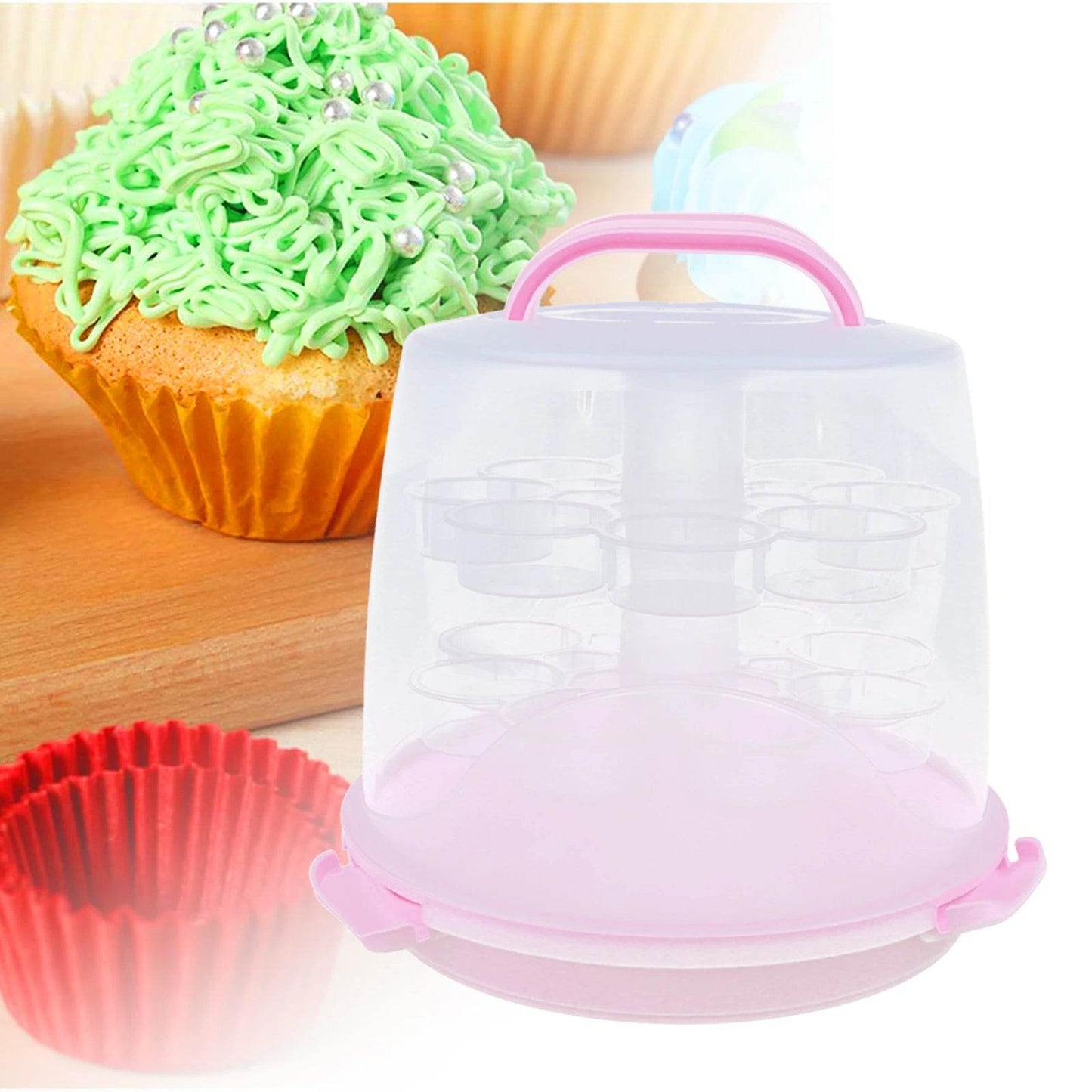 3-Tiers Multifunctional Pink Cupcake Carrier with 8 Cupcakes Capacity - Loft&Timber