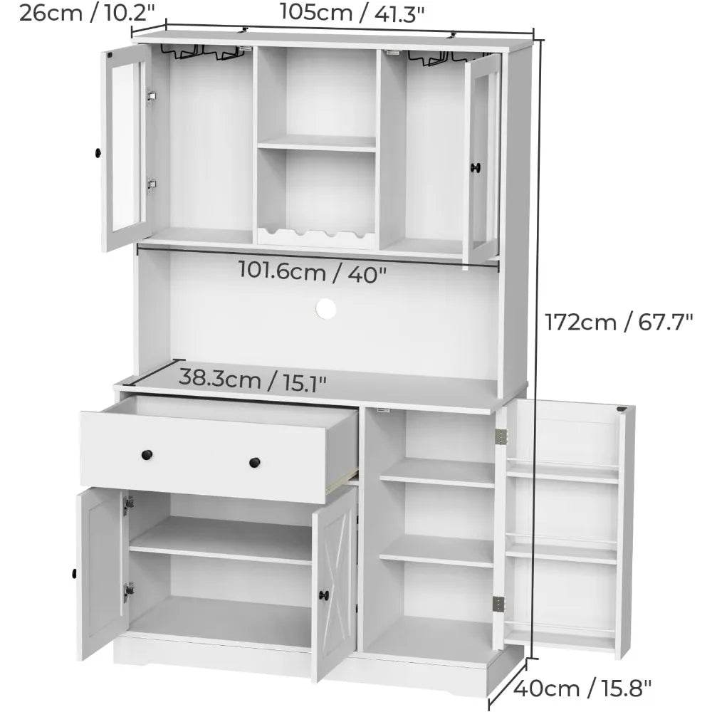 Tall Kitchen Pantry Storage Cabinet with Wine Rack - Loft&Timber
