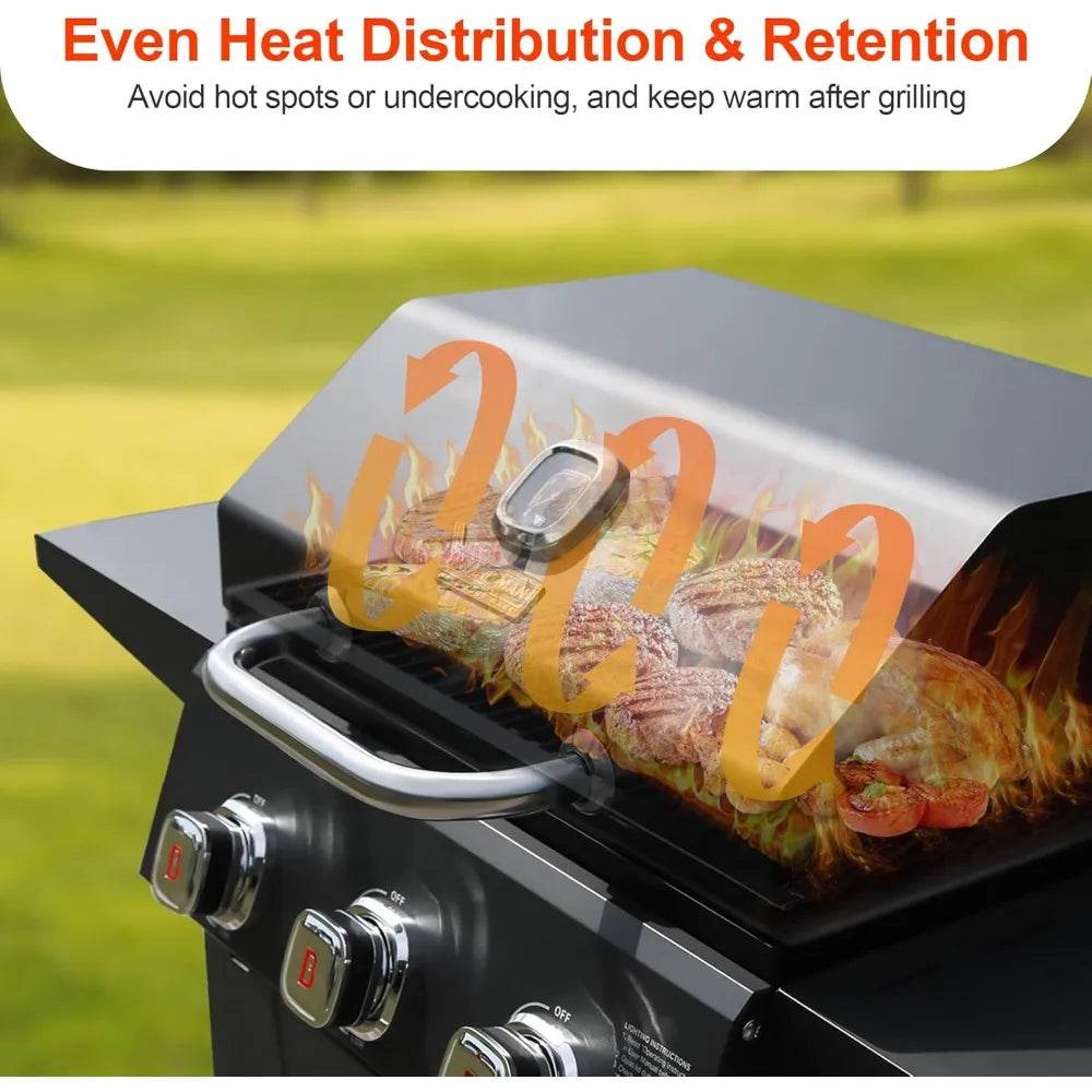 Brand-Man 3-Burner Propane Gas Grill, 27,000 BTU BBQ Grill with Porcelain-Enameled Grates, Built-In Thermometer, Side Shelves, H - Loft&Timber