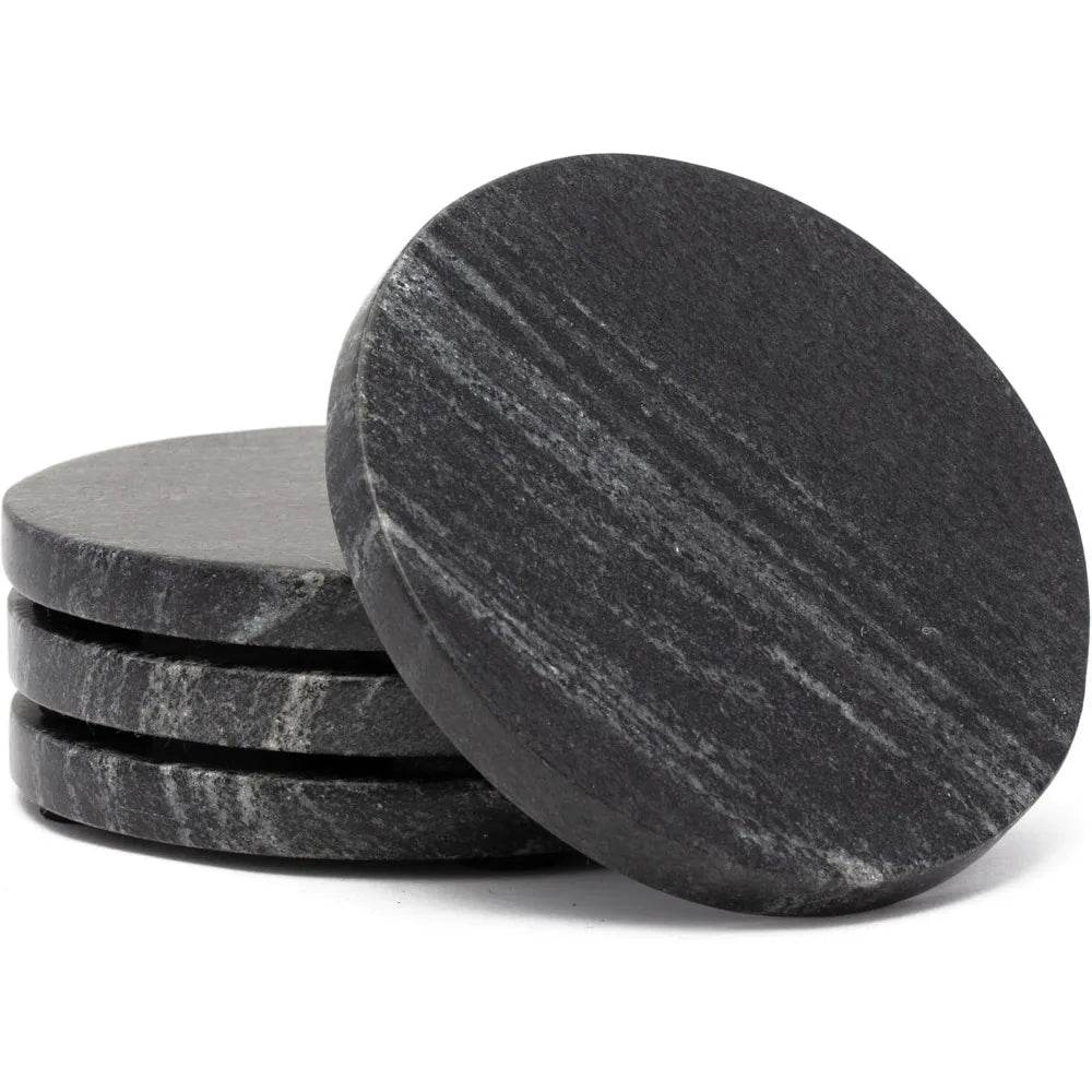 4 Pack Natural Black Marble Round Coasters - Loft&Timber