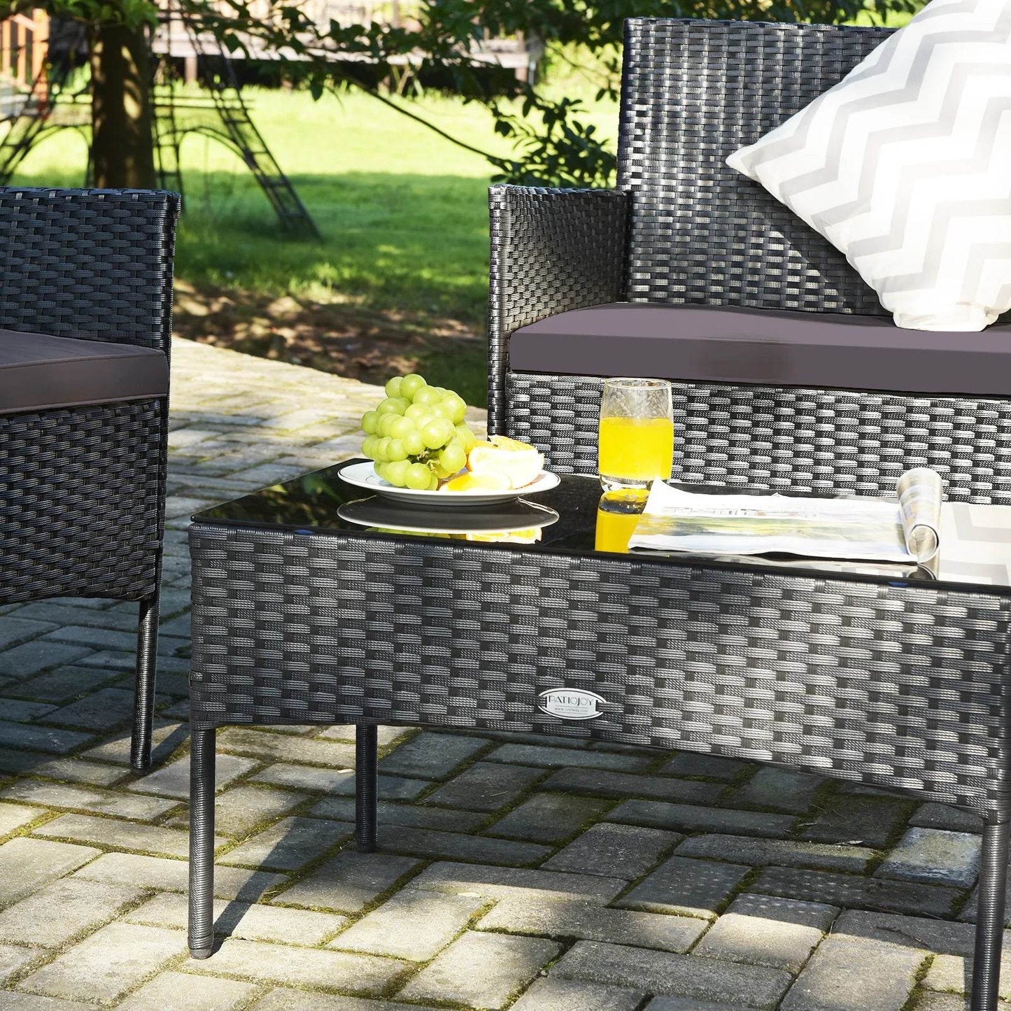 4PCS Patio Rattan Furniture Set Cushioned Sofa Coffee Table Backyard Grey - Loft&Timber