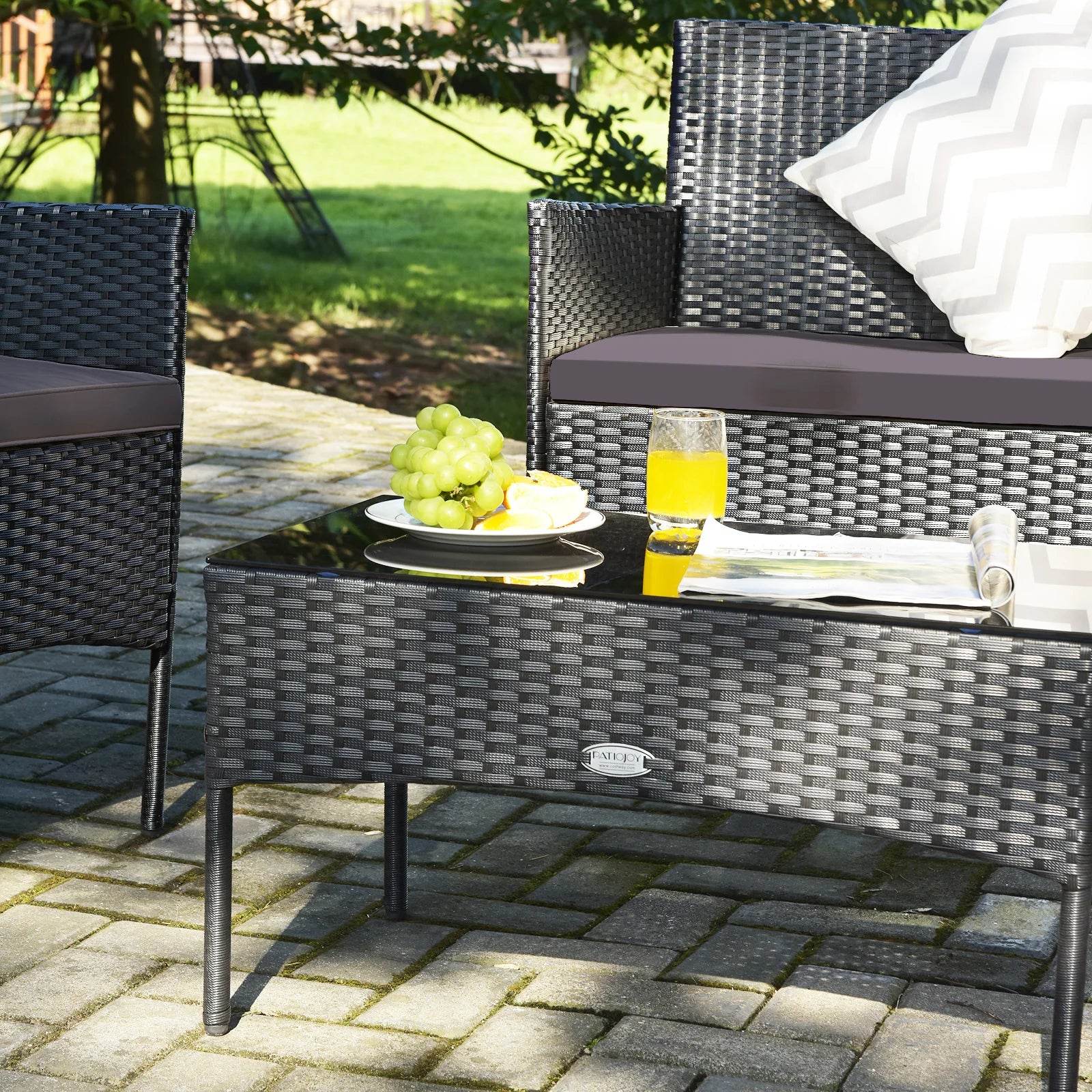 4PCS Patio Rattan Furniture Set Cushioned Sofa Coffee Table Backyard Grey - Loft&Timber
