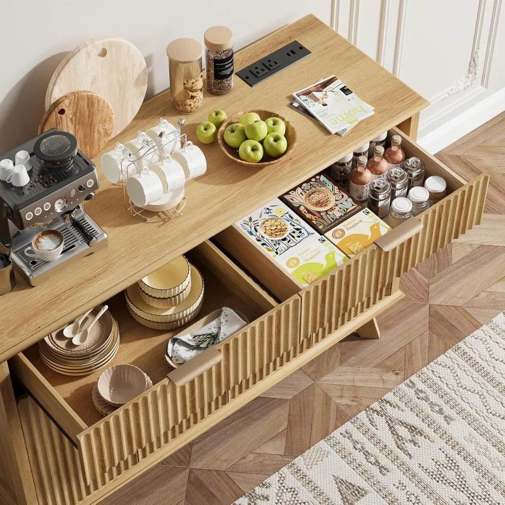 Sideboard Buffet Cabinet with Charging Station (2 Drawer, Natural Oak) - Loft&Timber