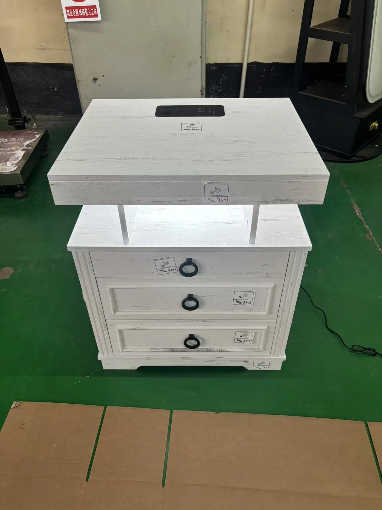 JDPAG Farmhouse Nightstand with Lockable Gun Drawer,3 Color Dimmable LED End Table with Charging Station,Bedside Table with Huma