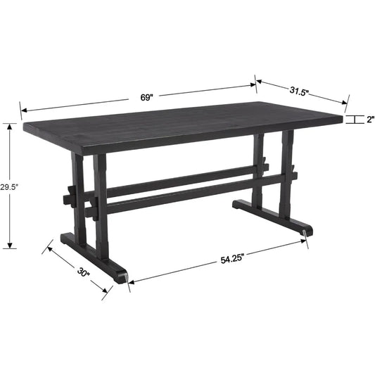 Solid Wood Dining Table for 4-6 People, 70" Large Kitchen Table - Loft&Timber