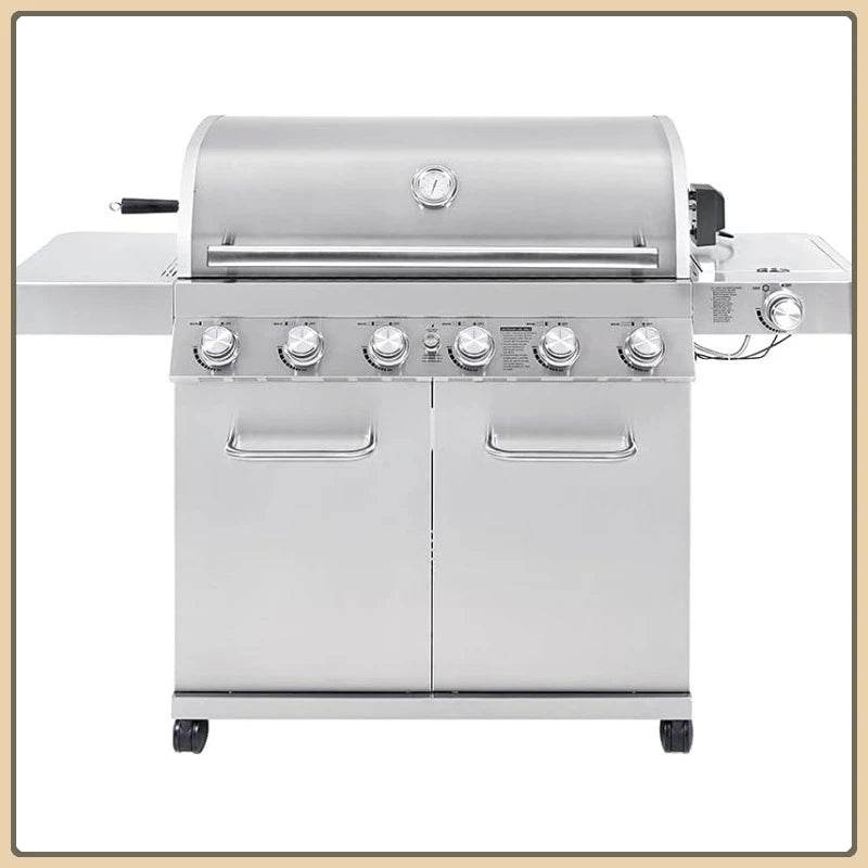 6+1 Burner Gas Grill, Stainless Steel Cabinet Style with Side Burner & Rotisserie - Loft&Timber