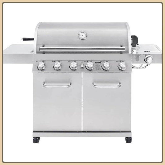 6+1 Burner Gas Grill, Stainless Steel Cabinet Style with Side Burner & Rotisserie - Loft&Timber