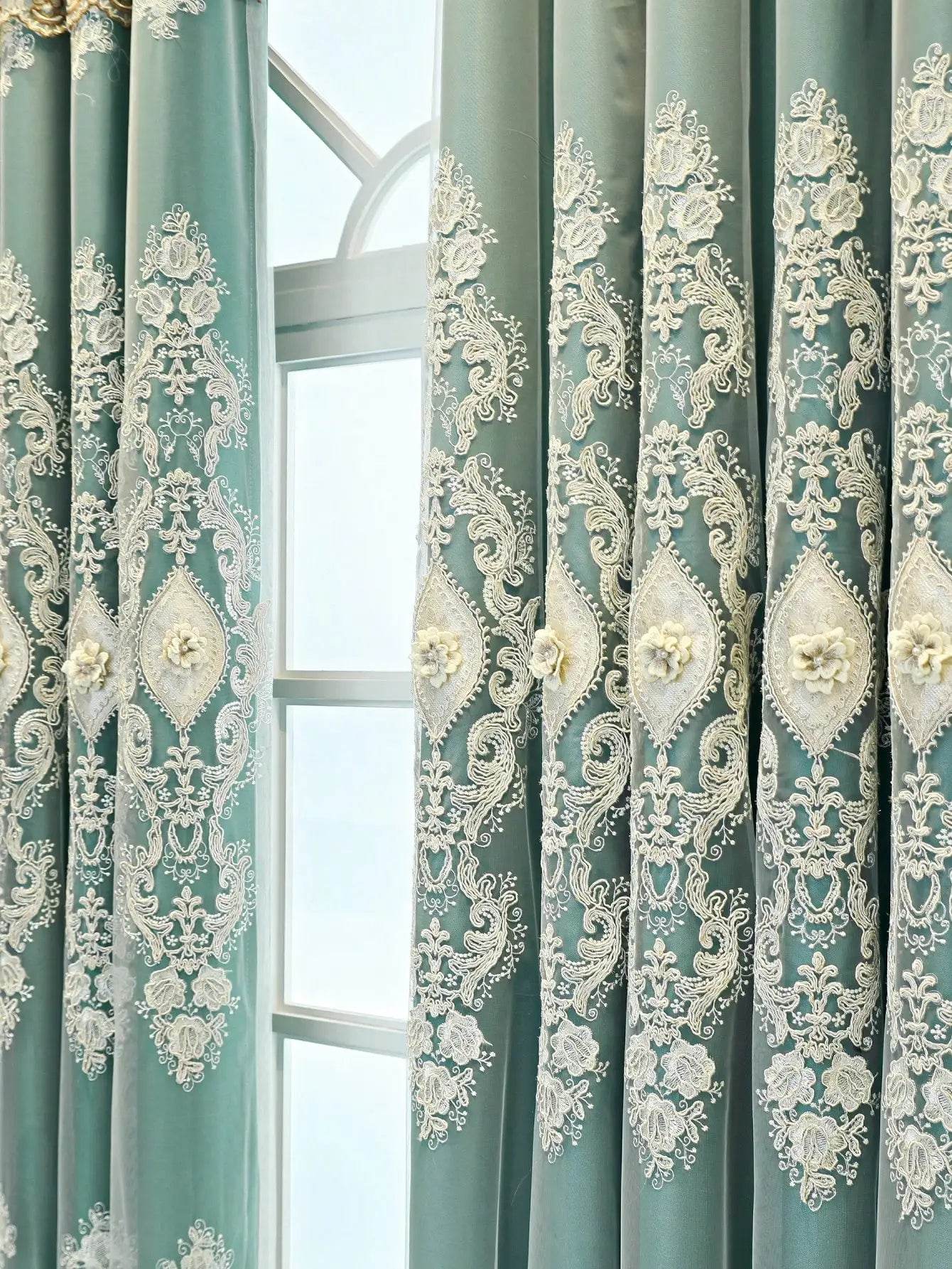1PC Curtains,Luxury vintage-style embroidered curtains with 3D relief patterns - Loft&Timber