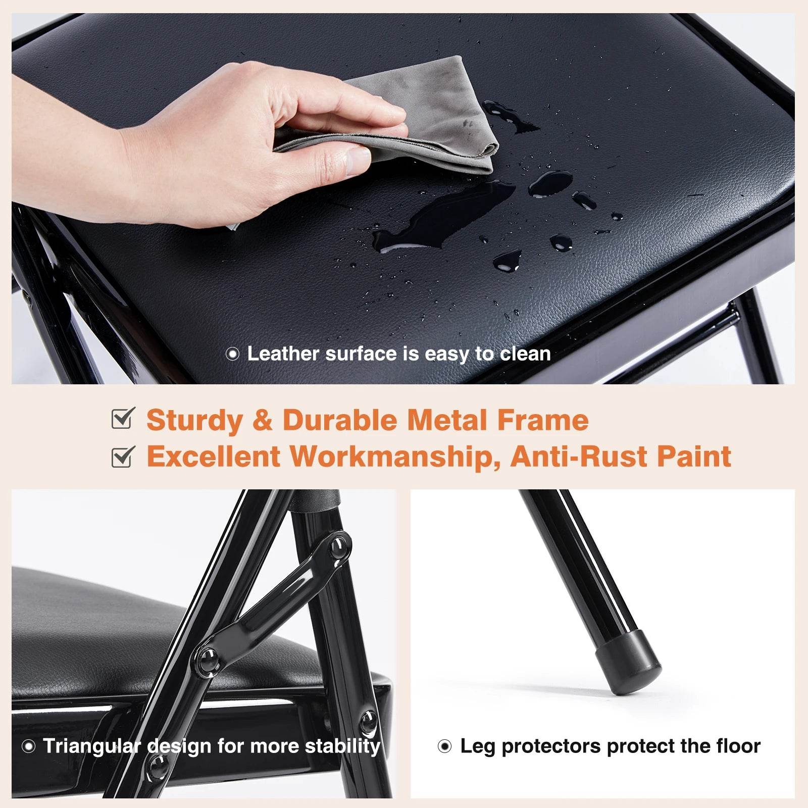 JHK Leather Padded Folding Chair 4 Pack - Loft&Timber