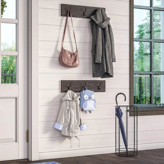2pc Wall Mount Coat Rack Organizer Weathered Woodgrain - Loft&Timber