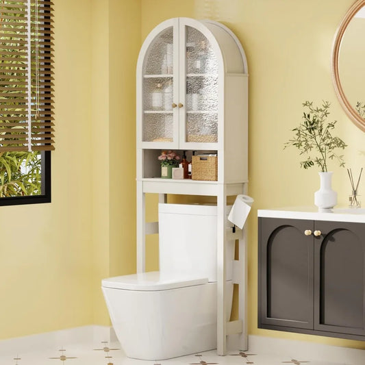 Contemporary 23.7 inch wide storage cabinet with acrylic doors over toilet